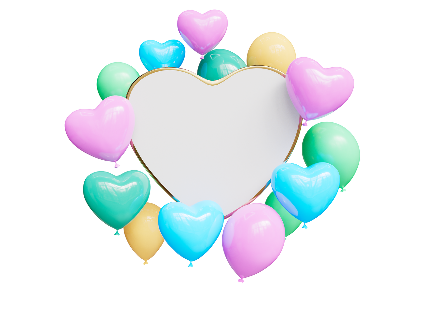 Glossy balloons with heart shape icon isolated 3d render illustration